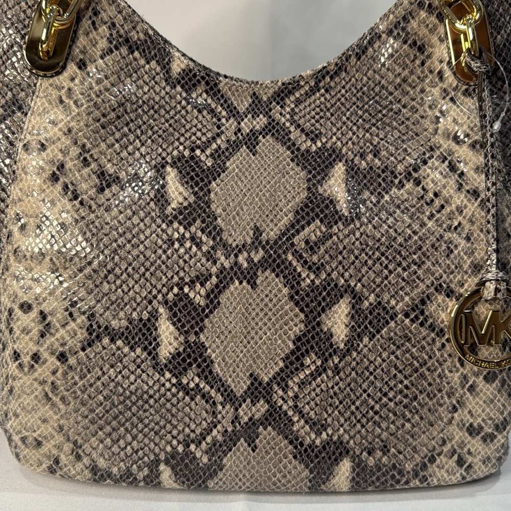 Michael Kors Lilly Chain Python Inspired Leather Jet Set Shoulder Bag-Dark Sand - Picture 5 of 10